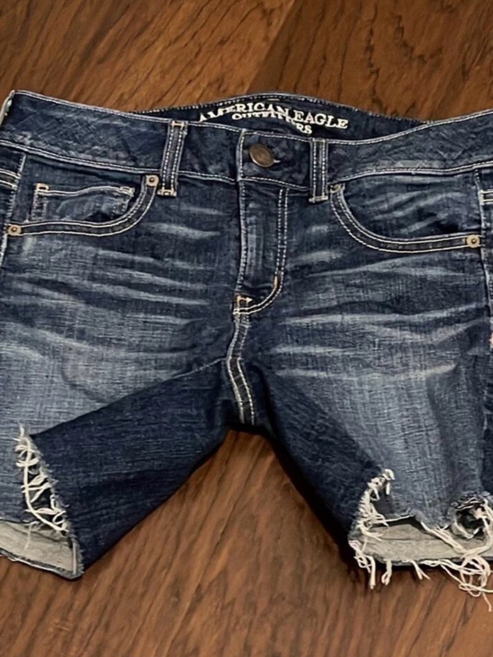 American Eagle Outfitters Dark Blue Distressed Denim Cutoff Shorts